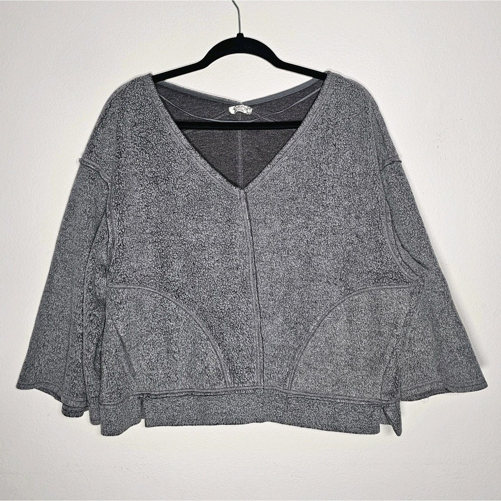 Free People Intimately Womens XS Gray Oversized Fleece Sweater V-Neck Cozy Fall